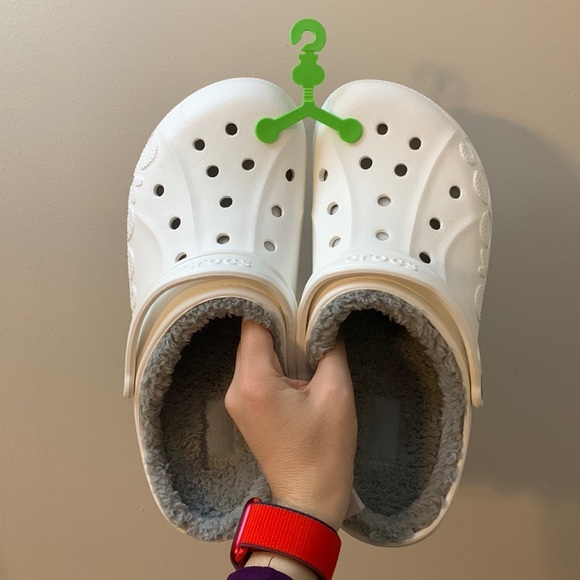 White Fur-Lined Crocs - Picture 1 of 10